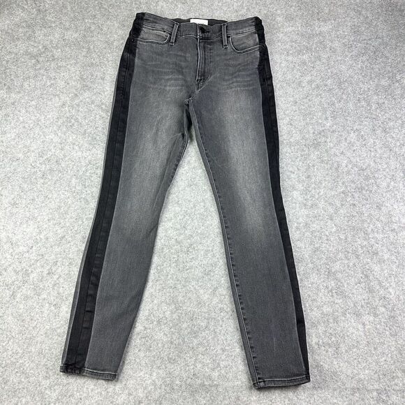 FRAME Denim Le High Skinny Jeans Womens 27 Gray Black Two Tone Side Stripe Slim* - Picture 1 of 13